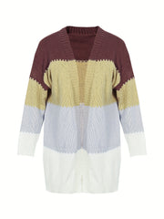  Colorblock Open Front Cardigan