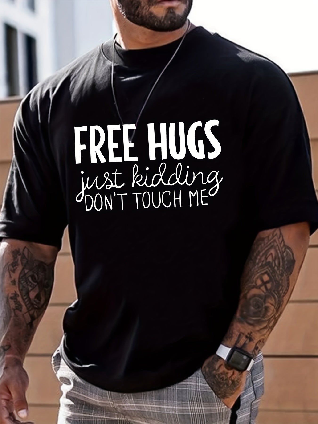 Men's Casual HUG Slogan Graphic T Shirt Short Sleeve Novelty Tees