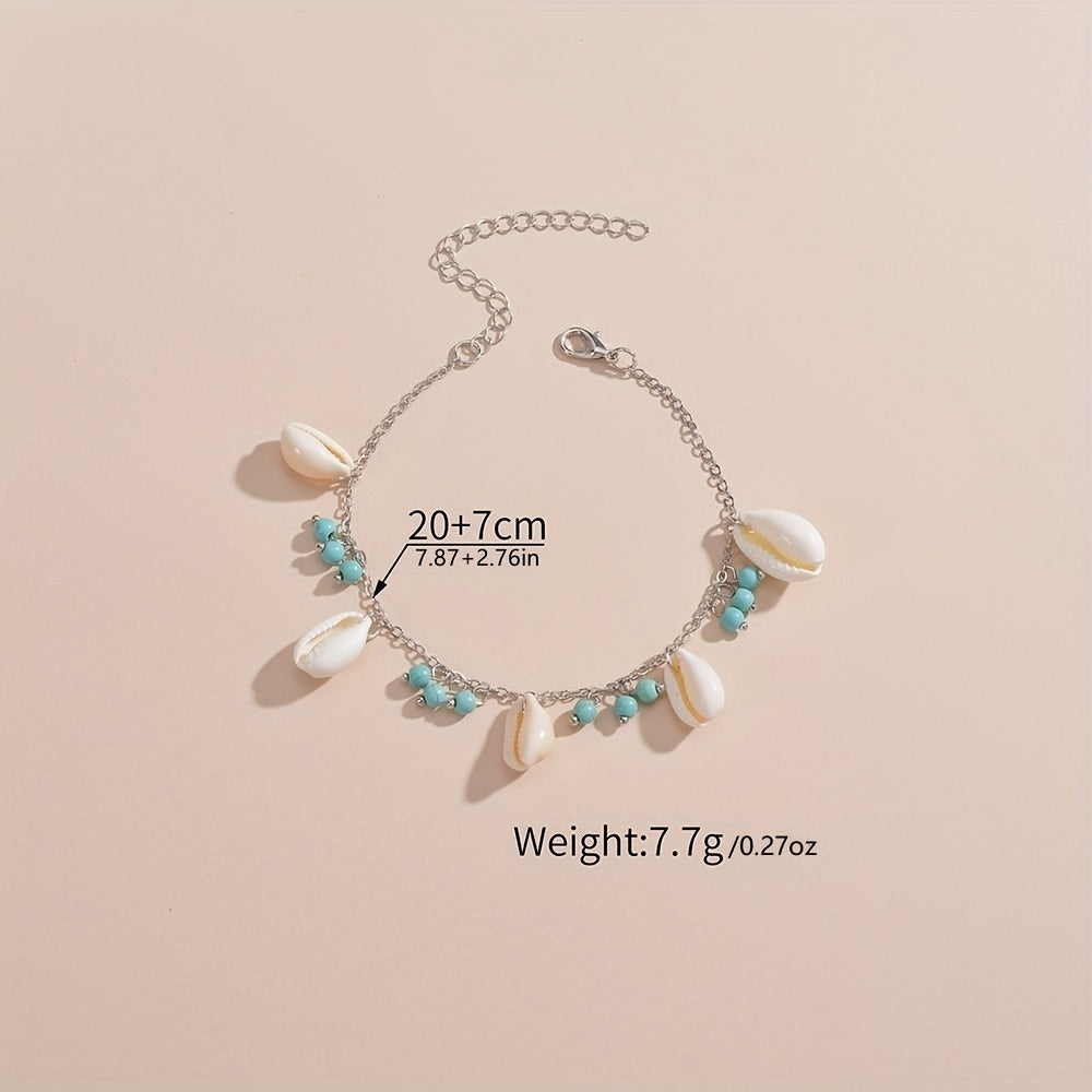 Ocean Style Shell Pendant Beaded Anklet Adjustable Ankle Bracelet