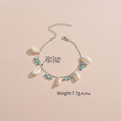 Ocean Style Shell Pendant Beaded Anklet Adjustable Ankle Bracelet