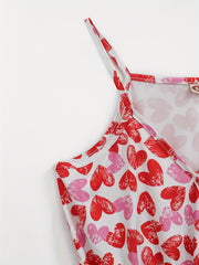 Heart Print Cami Romper Jumpsuit V Neck Sleeveless Women's Clothing