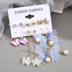 6 Pairs Butterfly Pearl Earrings Set