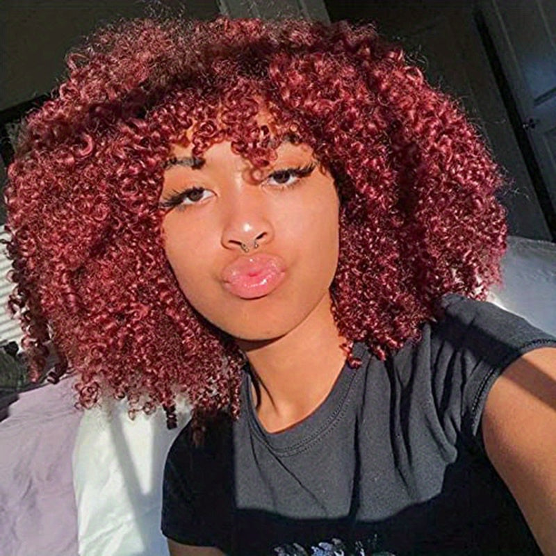 35 56 Cm Kinky Curly Wigs For Women Afro Bomb Curly Wigs With Bangs