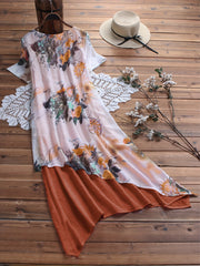 Floral Print Layered V Neck Short Sleeve Dress