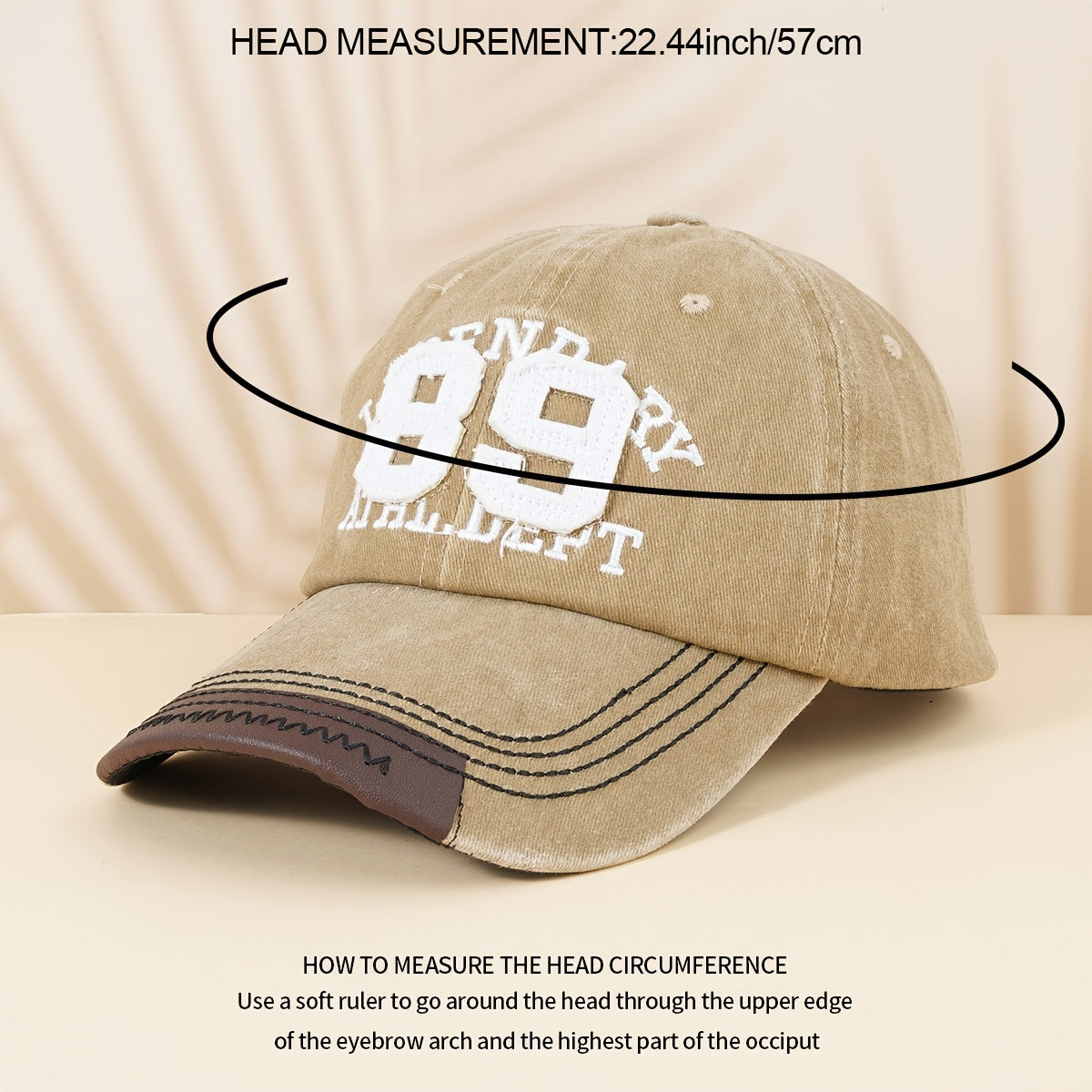 Distressed Baseball Cap with Leather Patch Embroidery