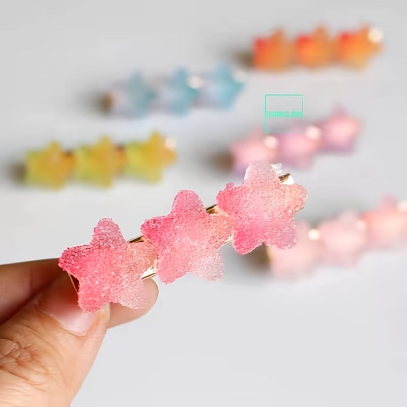 Colorful Jelly Hair Clip Gradient Heart Star Hair Pin Barrette Girls Hair Access