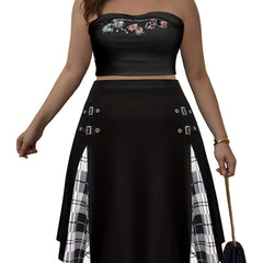  Gothic Skirt Women's Plus Plaid Chain Detail A line Skirt
