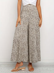  Retro Leopard Print Wide Leg Trousers