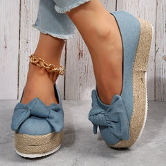 Women's Bowknot Decor Slip On Shallow Mouth Espadrilles Thick Bottom Shoes