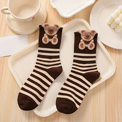 5 Pairs Cute Cartoon Print Comfy Mid Tube Women's Socks