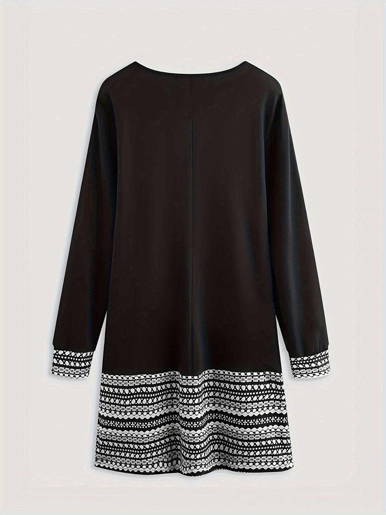  Colorblock Geometric Print Round Neck Dress