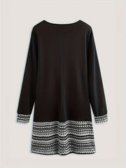  Colorblock Geometric Print Round Neck Dress