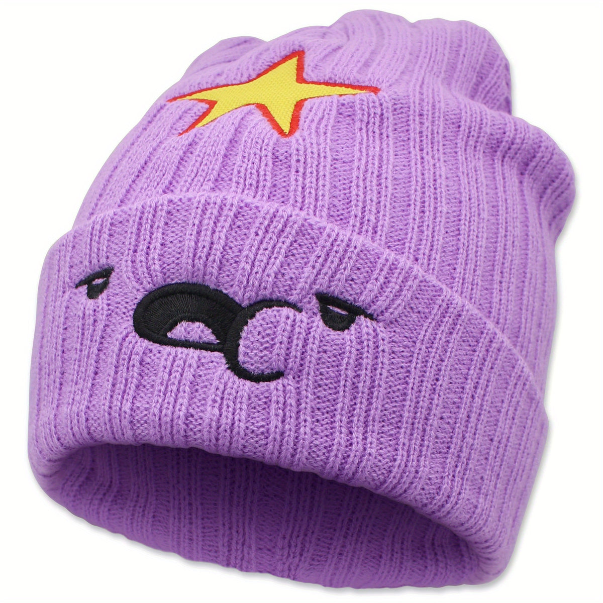 Anime Purple Slouchy Beanie Cartoon Embroidery Knit Hat Elastic Soft