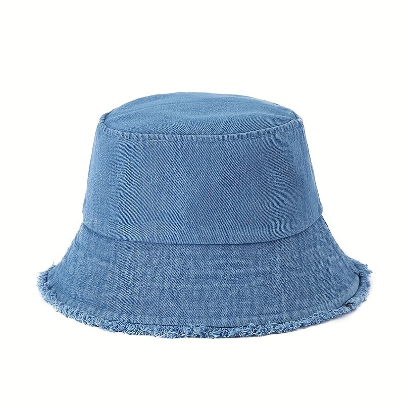 Unisex Denim Bucket Hat Frayed Brim Foldable Casual Fisherman Cap