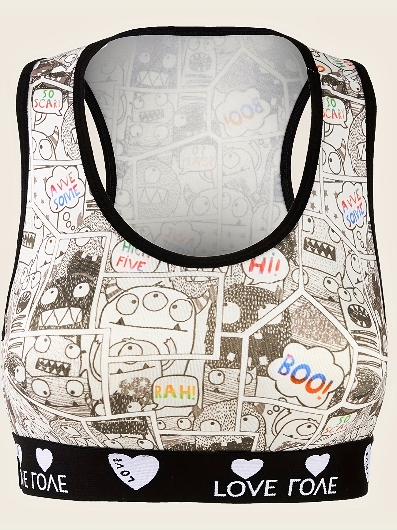  Pop Art Print Racer Back Sporty Bra
