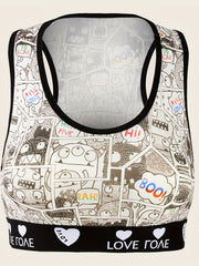  Pop Art Print Racer Back Sporty Bra
