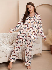  Retro Pajamas Set Women's Butterfly Moon Print Satin