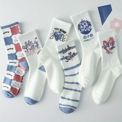 8 Pairs Letter Print Mid Tube Socks Women's Stockings