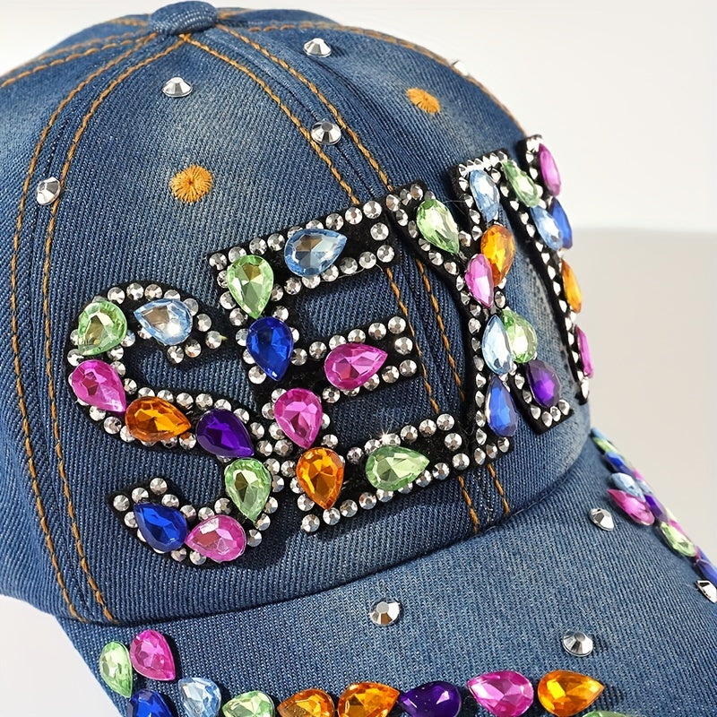 Y2K Rhinestone SEXY Patch Baseball Cap Denim Sports Hat