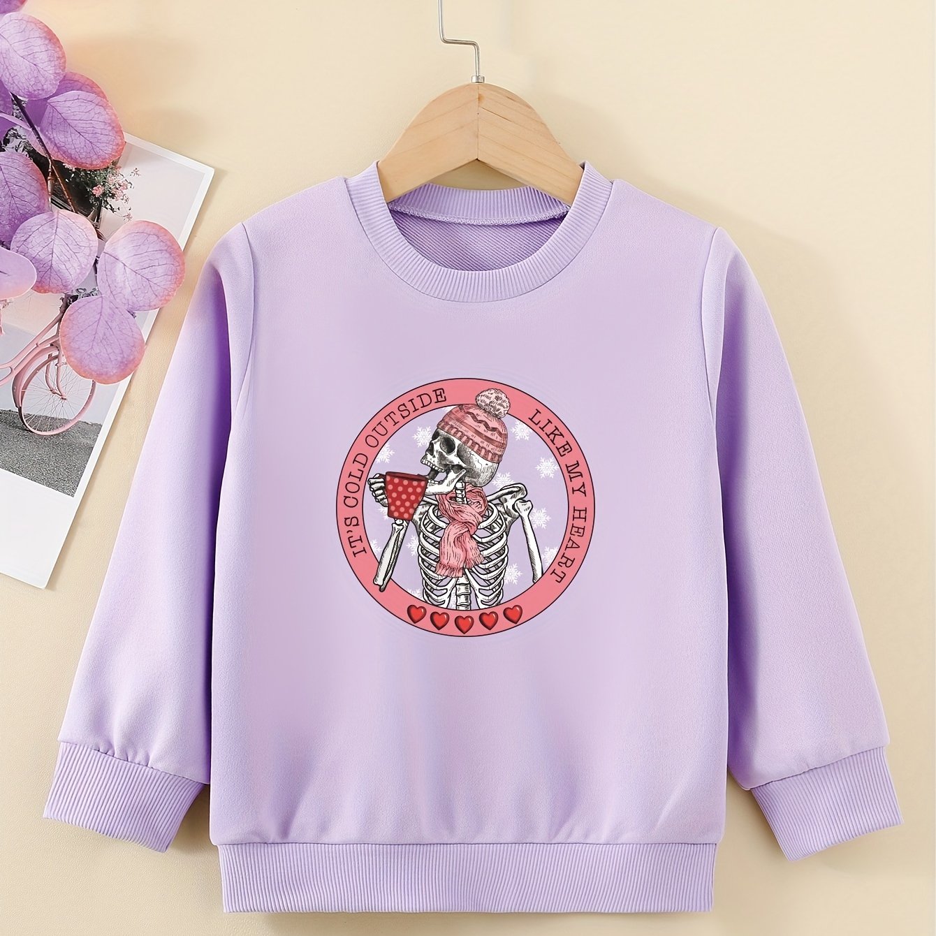 Skeleton Graphic Girls Sweatshirt Halloween Party Top for Kids