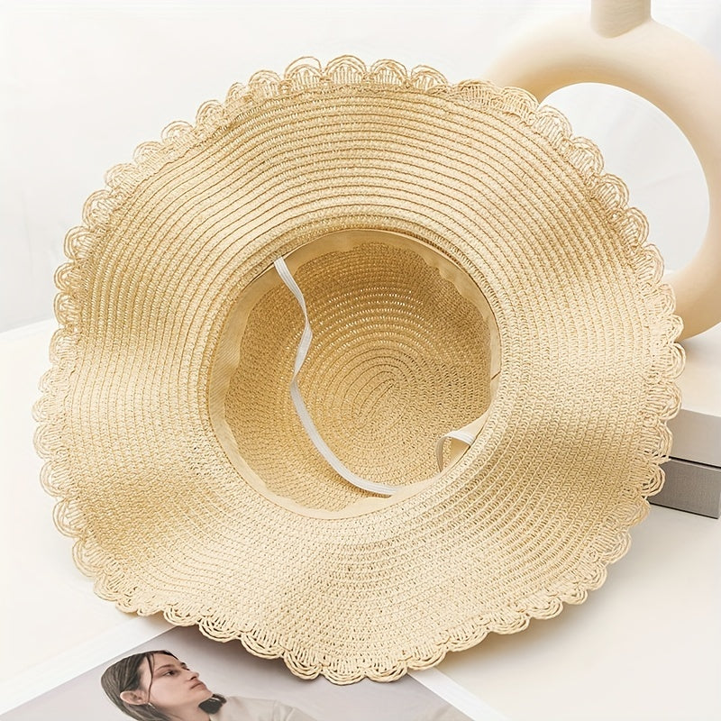 Wide Brim Sun Hat Flower Decor Foldable Travel Beach Hats UV Protection