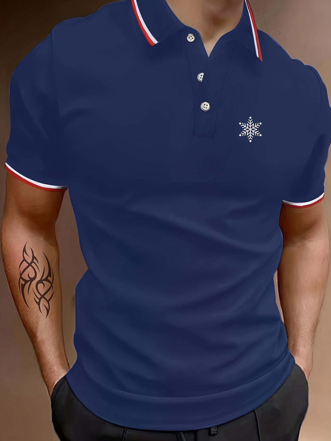 Snowflake Print Men's Golf Short-Sleeve Shirt for Athletic Gym