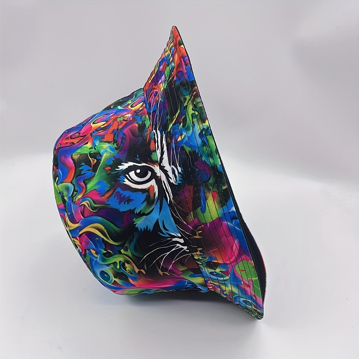 Tie Dye Tiger Print Bucket Hat Reversible Graffiti Printed Cotton Basin Hat