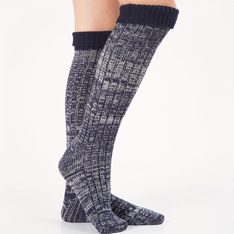 Colorblock Knitted Calf Socks Warm Knee High Women's Stockings