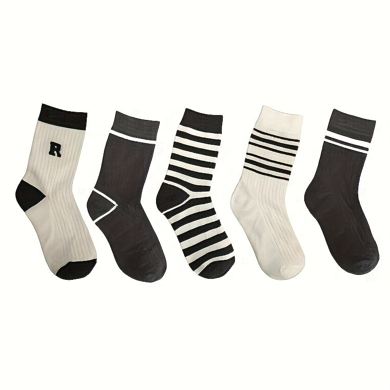 5 Pairs Letter Print Striped Socks Crew Sports Women's Stockings