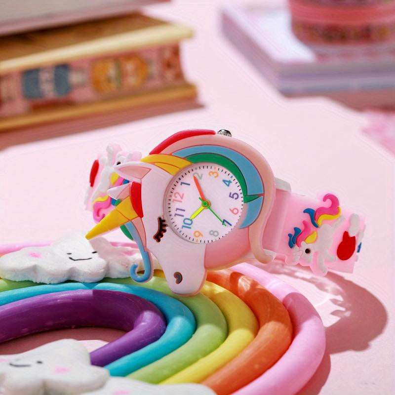 Pastel Rainbow Unicorn Watch for Girls, Silicone Strap, Analog, Quartz