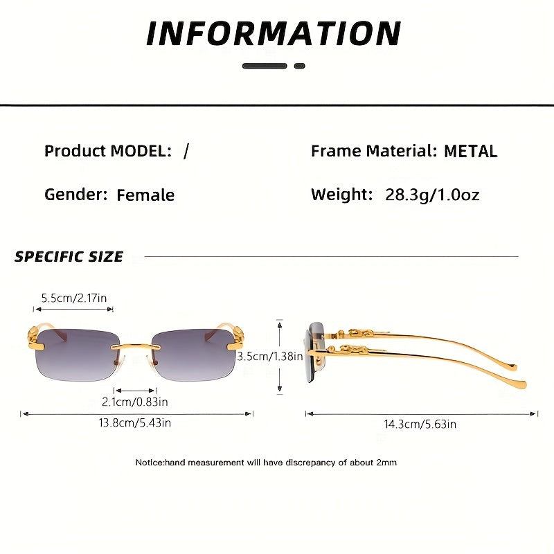 Rimless Tinted Sunglasses Metal Leopard Decor Glasses UV400