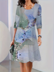  Ombre Long Sleeve Round Neck Midi Dress