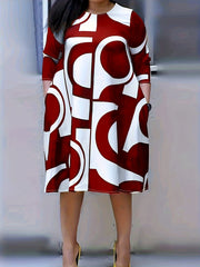  Geometric Print Half Sleeve Loose Fit Dress