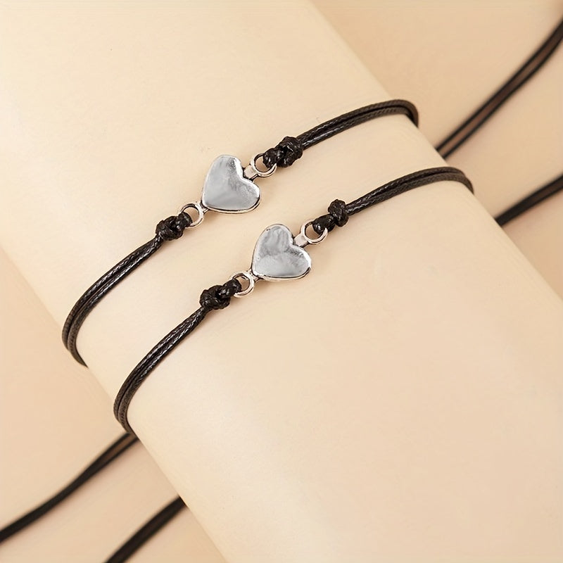 2 Pcs Stackable Heart Bracelet Adjustable Rope Braided Bracelet