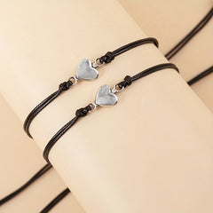 2 Pcs Stackable Heart Bracelet Adjustable Rope Braided Bracelet