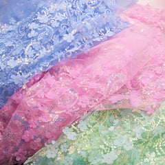 1yard 3D Flower Tulle Fabric Wedding Sewing For Decor Clothes Crafts