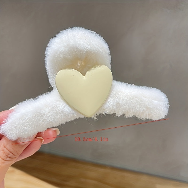 Heart Decor Fluffy Hair Claw Non Slip Hair Styling Accessory