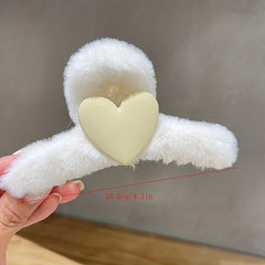 Heart Decor Fluffy Hair Claw Non Slip Hair Styling Accessory