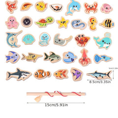 Wooden Magnetic Fishing Toys 15 Fish 1 Rod Christmas Halloween Thanksgiving Gift