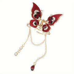 Butterfly & Tassel Hair Claw Rhinestone Banana Clip