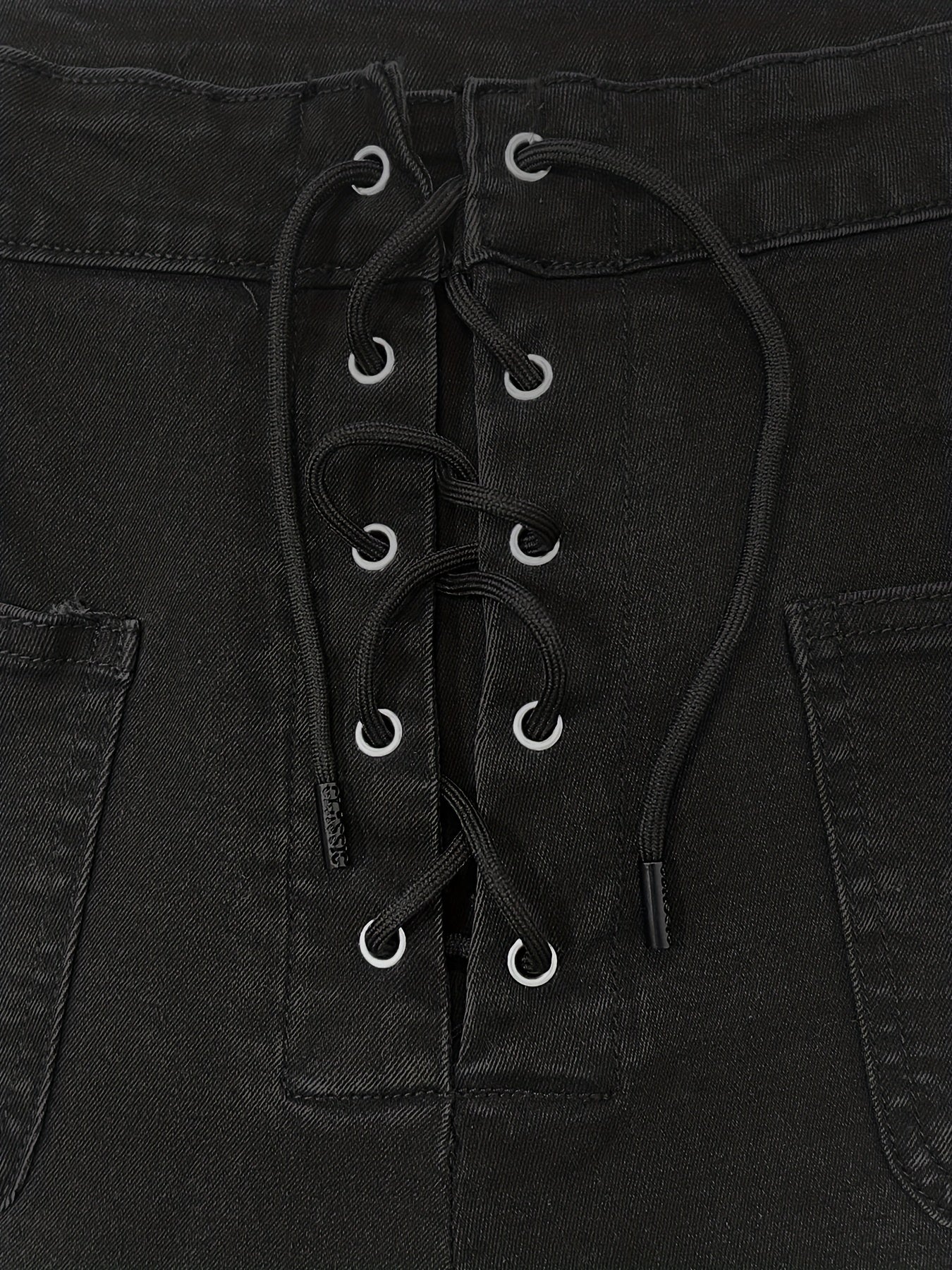  High Rise Lace Up Denim Shorts