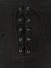  High Rise Lace Up Denim Shorts