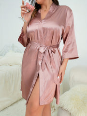  Satin Long Sleeve Open Front Sleepwear Robe