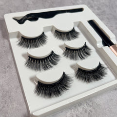 3 Pairs Magnetic Eyelashes With Eyeliner And Tweezers Reusable