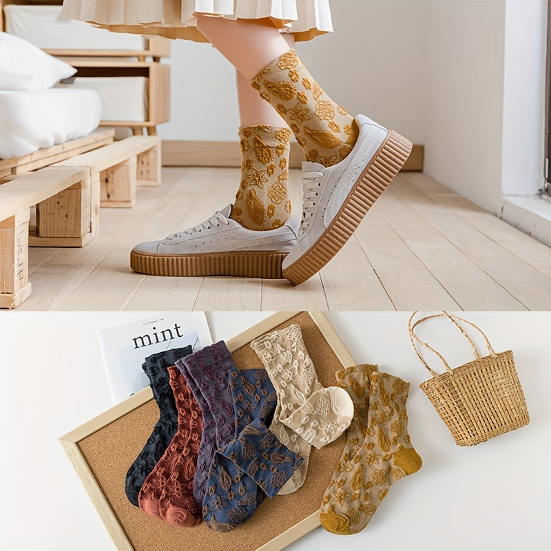 6 Pairs Floral Pattern Mid Tube Socks Women's Stockings