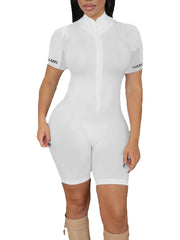 Half Zip Jumpsuit Short Sleeve Bodycon Women's Clothing