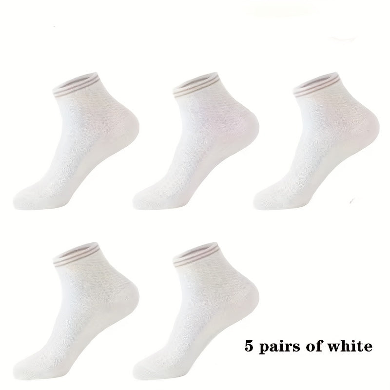 5 Pairs Striped Short Socks Comfy & Breathable Women's Stockings