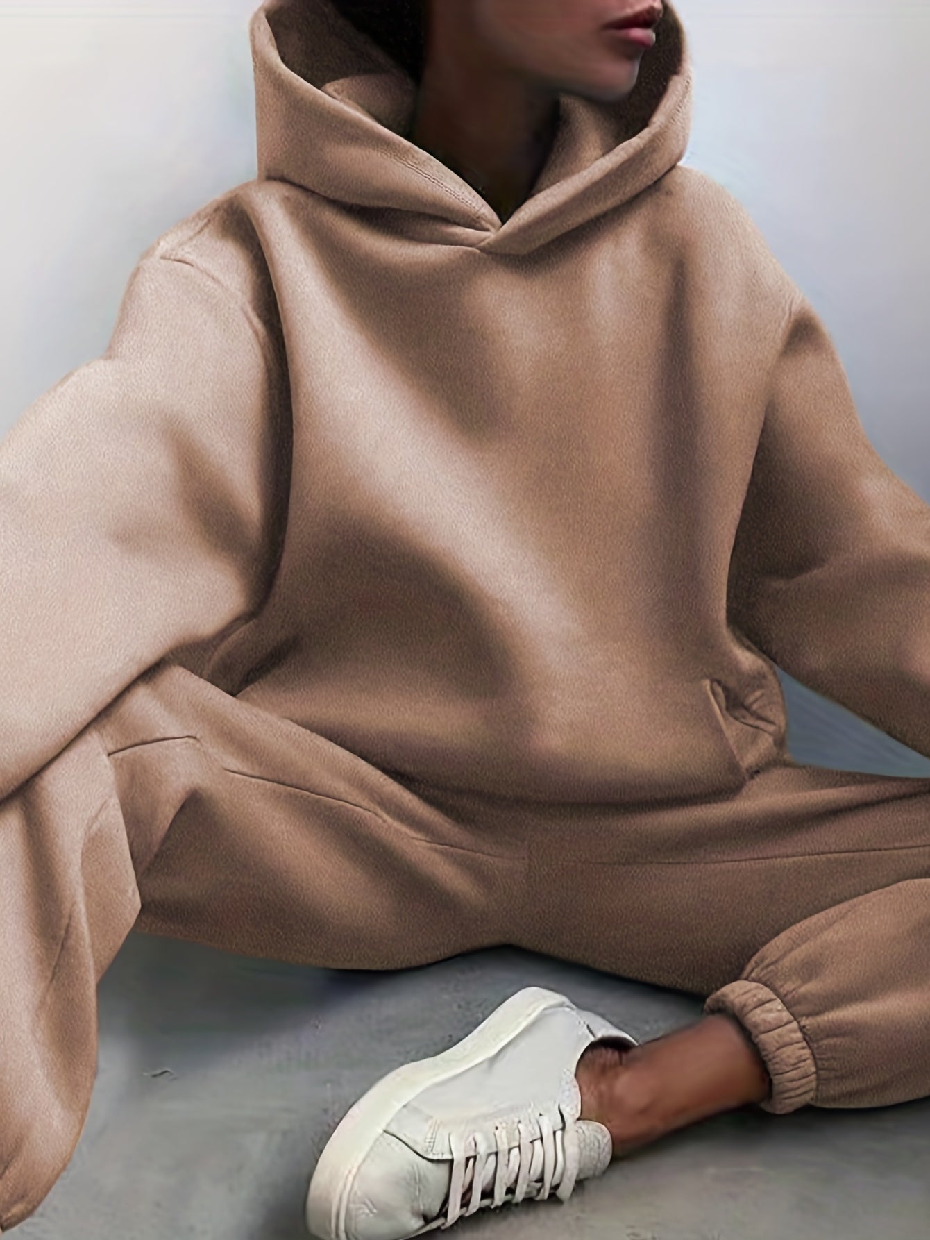 Casual Solid Two piece Set Hoodies & Jog