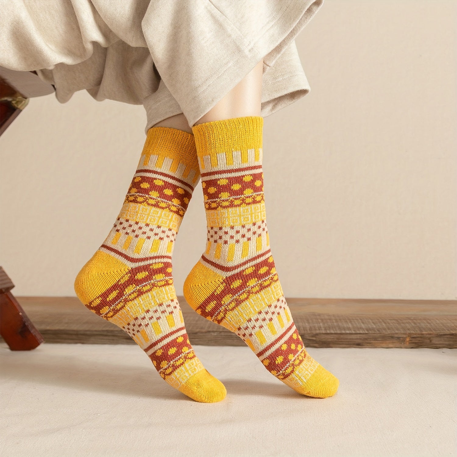 5 Pairs Geometric Pattern Mid Tube Socks for Women