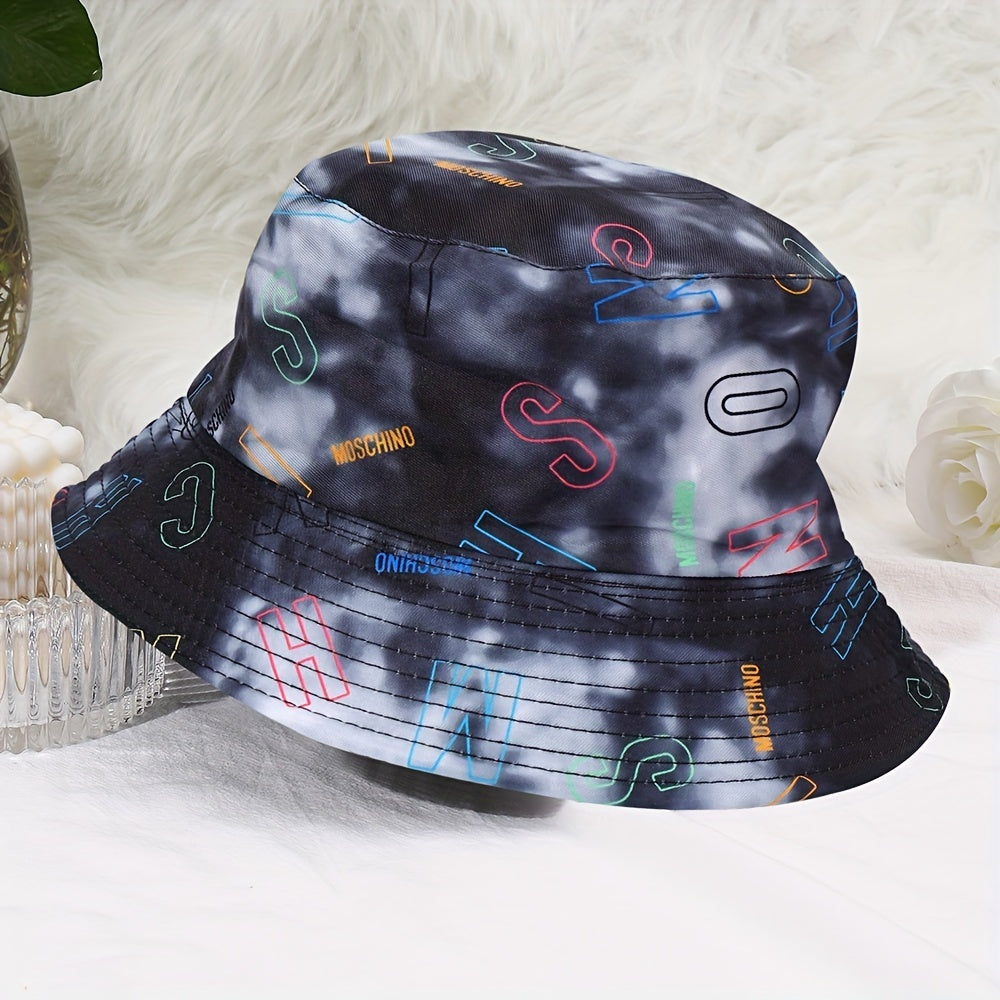 Unisex Tie Dye Alphabet Print Bucket Hat for Sun Protection